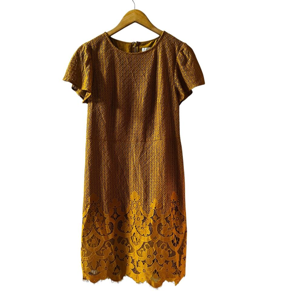 Ann Taylor Loft Lace Short Sleeve Dress Size S Small Mustard Yellow - Picture 2 of 7